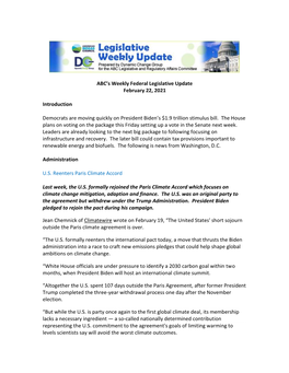 ABC's Weekly Federal Legislative Update