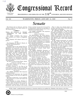 Congressional Record United States Th of America PROCEEDINGS and DEBATES of the 116 CONGRESS, SECOND SESSION