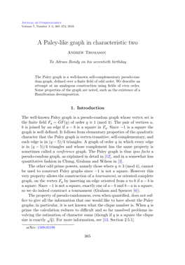 A Paley-Like Graph in Characteristic Two Andrew Thomason