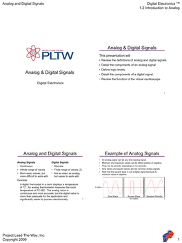 Analog and Digital Signals Digital Electronics TM 1.2 Introduction to Analog