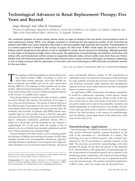 Technological Advances in Renal Replacement Therapy: Five Years and Beyond