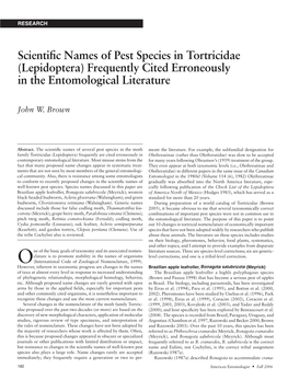 Scientific Names of Pest Species in Tortricidae (Lepidoptera)
