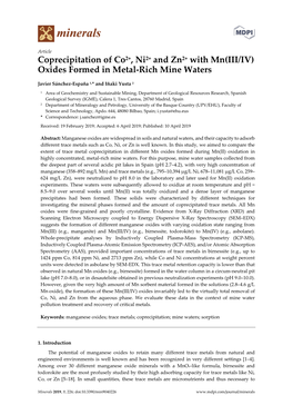 Coprecipitation of Co2+, Ni2+ and Zn2+ with Mn(III/IV) Oxides Formed in Metal-Rich Mine Waters