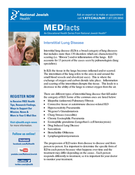 Interstitial Lung Disease (ILD) Is a Broad Category of Lung Diseases That Includes More Than 130 Disorders Which Are Characterized by Scarring (I.E