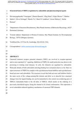 1 Structural Basis of TRPC4 Regulation by Calmodulin And