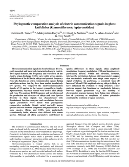 Phylogenetic Comparative Analysis of Electric Communication Signals in Ghost Knifefishes (Gymnotiformes: Apteronotidae) Cameron R