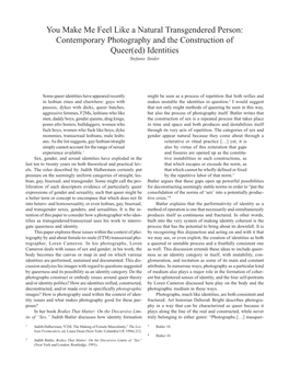 You Make Me Feel Like a Natural Transgendered Person: Contemporary Photography and the Construction of Queer(Ed) Identities Stefanie Snider