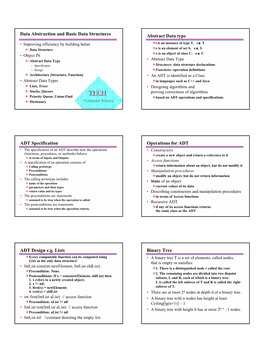 Data Abstraction and Basic Data Structures Abstract Data Type ADT