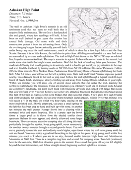 Ashokan High Point Distance: 7.5 Miles Time: 5 ½ Hours Vertical Rise: 1,980 Feet