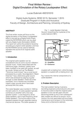 Final Written Review : Digital Emulation of the Rotary