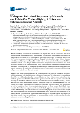 Widespread Behavioral Responses by Mammals and Fish to Zoo Visitors Highlight Diﬀerences Between Individual Animals