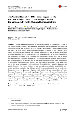 The Central Italy 2016–2017 Seismic Sequence: Site Response Analysis Based on Seismological Data in the Arquata Del Tronto–Montegallo Municipalities