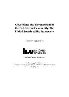 Governance and Development of the East African Community: the Ethical Sustainability Framework