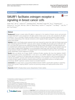 SMURF1 Facilitates Estrogen Receptor Ɑ Signaling in Breast Cancer Cells