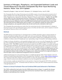 Summary of Nitrogen, Phosphorus, and Suspended-Sediment Loads and Trends Measured at the Nine Chesapeake Bay River Input Monitoring Stations: Water Year 2019 Update