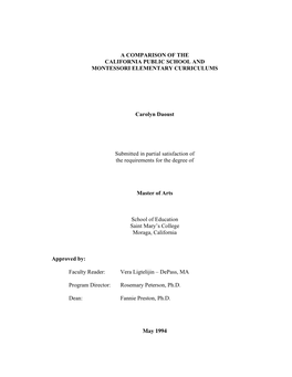 A Comparison of the California Public School and Montessori Elementary Curriculums