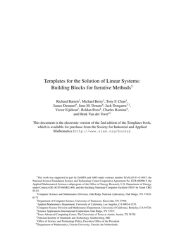 Templates for the Solution of Linear Systems: Building Blocks for Iterative Methods1