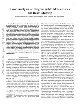 Error Analysis of Programmable Metasurfaces for Beam Steering Hamidreza Taghvaee, Albert Cabellos-Aparicio, Julius Georgiou, and Sergi Abadal