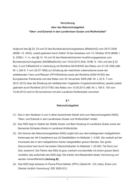 Verordnung Über Das Naturschutzgebiet "Oker- Und Eckertal in Den Landkreisen Goslar Und Wolfenbüttel"