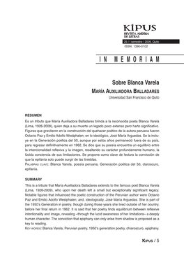 Sobre Blanca Varela MARÍA AUXILIADORA BALLADARES Universidad San Francisco De Quito