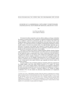 Los Muiscas Y La Modernidad: Capitalismo Y Subjetividades Coloniales En El Nuevo Reino De Granada, Siglos Xvi Y Xvii