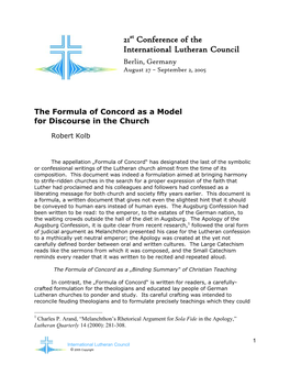 The Formula of Concord As a Model for Discourse in the Church