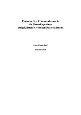 Evolutionäre Erkenntnistheorie Als Grundlage Eines Aufgeklärten Kritischen Rationalismus