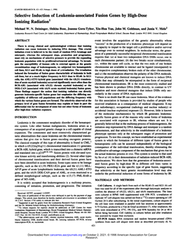 Selective Induction of Leukemia-Associated Fusion Genes by High-Dose Ionizing Radiation1