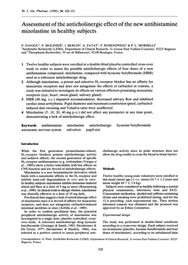 Assessment of the Anticholinergic Effect of the New Antihistamine Mizolastine in Healthy Subjects