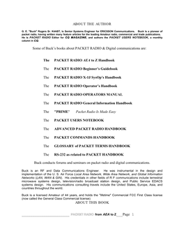 PACKET RADIO from AEA to Z___Page 1 ABOUT the AUTHOR Some of Buck's Books About PACKET RADIO & Digi