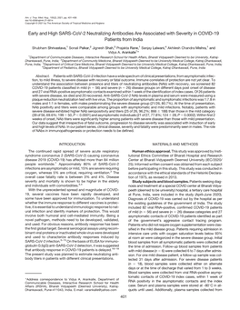 Early and High SARS-Cov-2 Neutralizing Antibodies Are Associated with Severity in COVID-19 Patients from India