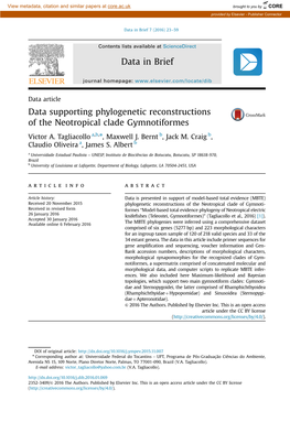 Data Supporting Phylogenetic Reconstructions of the Neotropical Clade Gymnotiformes