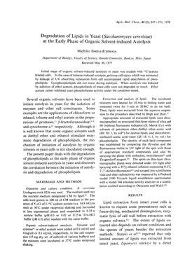 Degradation of Lipids in Yeast (Saccharomyces Cerevisiae) at the Early Phase of Organic Solvent-Induced Autolysis