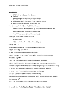 Gold Rush Days 2015 Schedule