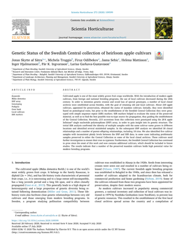 Genetic Status of the Swedish Central Collection of Heirloom Apple Cultivars