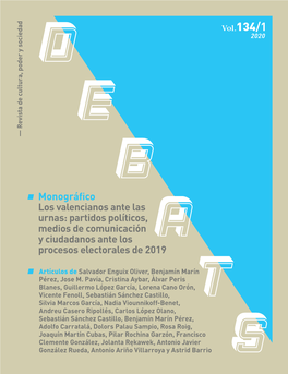 Monográfico Los Valencianos Ante Las Urnas: Partidos Políticos, Medios De