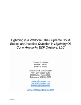 Lightning in a Wellbore: the Supreme Court Settles an Unsettled Question in Lightning Oil Co