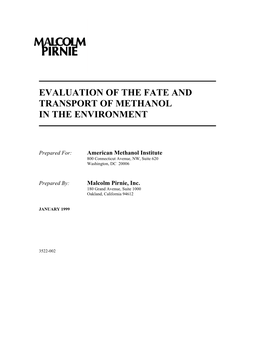 Evaluation of the Fate and Transport of Methanol in the Environment