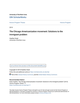 The Chicago Americanization Movement: Solutions to the Immigrant Problem