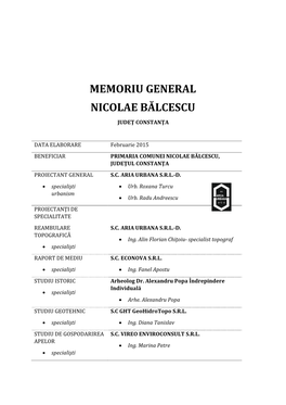 Memoriu General Nicolae Bălcescu Judeţ Constanţa