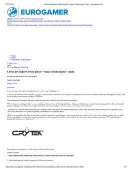 Crysis Developer Crytek Denies "Verge of Bankruptcy" Claim • Eurogamer.Net