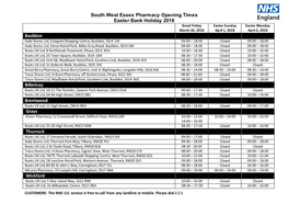 South West Essex Pharmacy Opening Times Easter Bank Holiday 2018 Basildon Billericay Brentwood Grays Thurrock Wickford