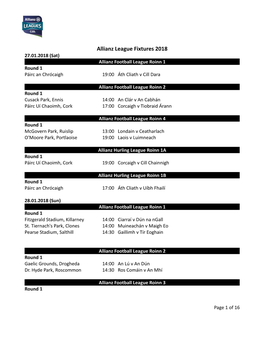 GAA Master Fixtures Schedule