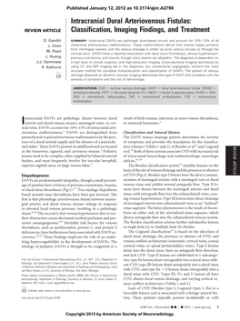 Intracranial Dural Arteriovenous Fistulas: Classification, Imaging Findings, and Treatment