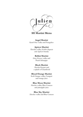 101 Martini Menu