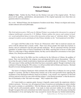 Forms of Atheism Michael Polanyi