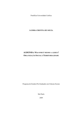 Pontifícia Universidade Católica SANDRA CRISTINA DE SOUZA Programa De Estudos Pós Graduados Em Ciências Sociais São Paulo 2