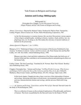 Yale Forum on Religion and Ecology Jainism and Ecology Bibliography