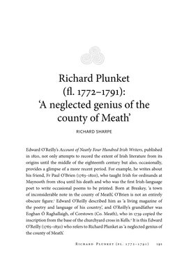Richard Plunket (Fl. 1772–1791): 'A Neglected Genius of the County Of