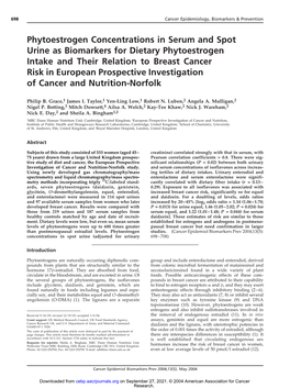 Phytoestrogen Concentrations in Serum and Spot